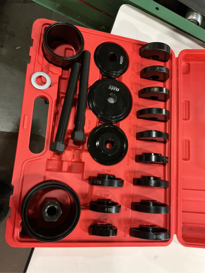 Condition photo showing New/Like New for Orion Motor Tech Wheel Bearing Press Kit for Front Wheel Drive Bearing Removal & Installation, 24pc Wheel Bearing Puller Tool Set with Sliding Screws Universal Bushings Sleeves Storage Case RED,BLACK
