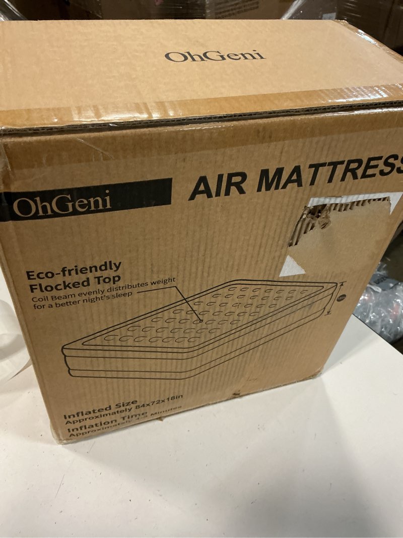 Condition photo showing New/Like New for ohgeni cal king air mattress with built in pump, 18" tall inflatable blow up bed, luxury comfort for people(190cm height), keep feet from dangling, colchon inflables, ideal alternative to a bed standard height 18'' black california king