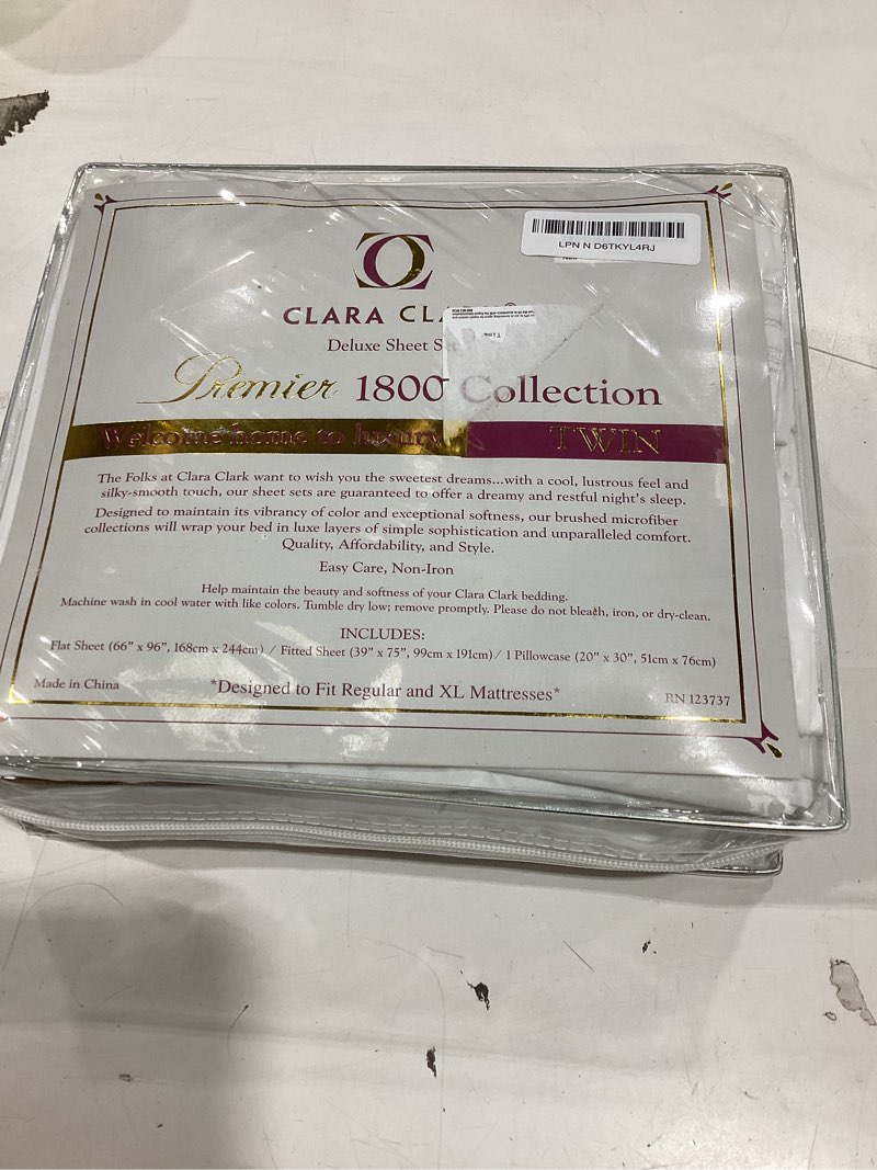 Condition photo showing Good Condition for clara clark bed sheets, premier 1800 series 4 piece bed sheet set, deep pocket, wrinkle, fade, stain resistant, luxury soft bedding sheets & pillowcases, twin, white twin white