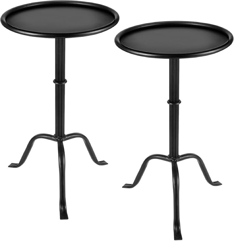 2 Pcs Metal Martini Table Pedestal Small Side Table 12.5 x 12.5 x 20.6 Inches for Living Room Bedroom (Black)