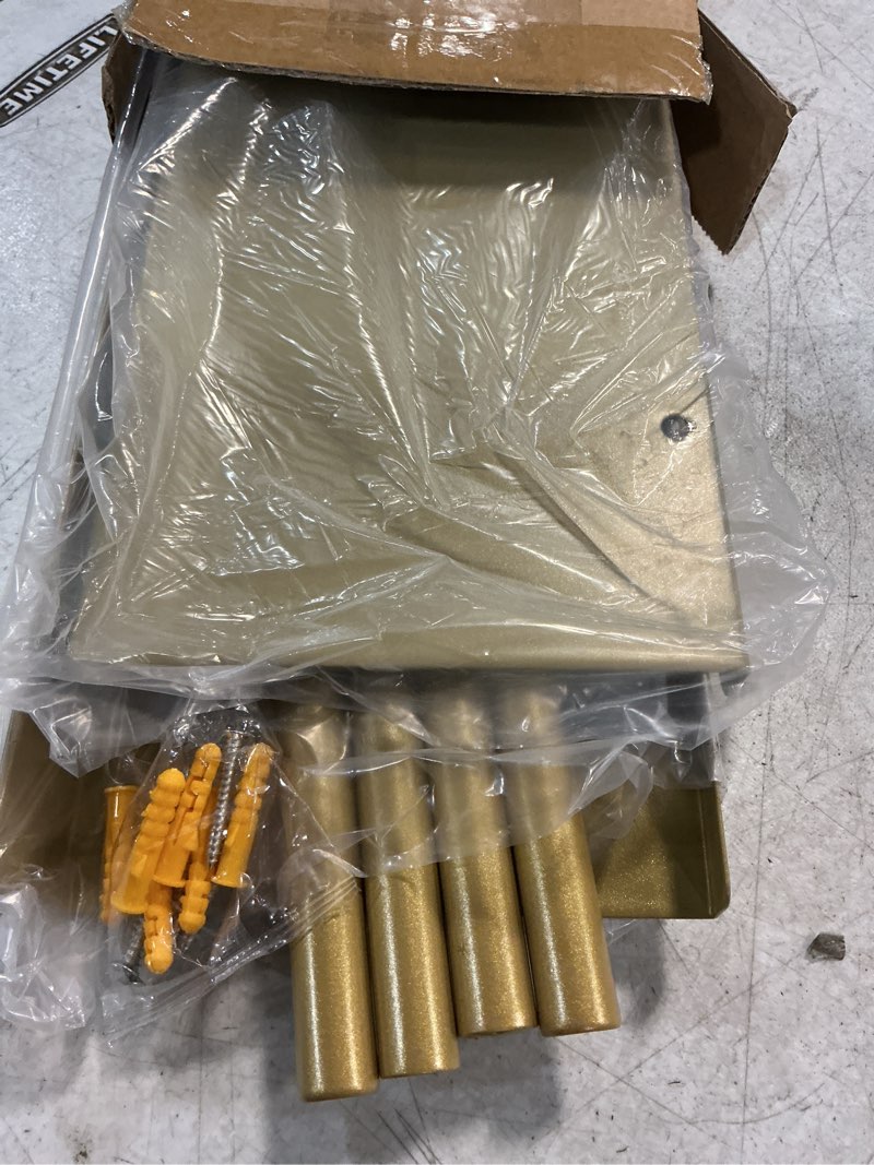 Condition photo showing Good Condition for liuoud towel rack for bathroom, wall mounted vertical rolled towel storage organizer holder with shelf, holds up 6 large bath sheets, gold large size gold larger size