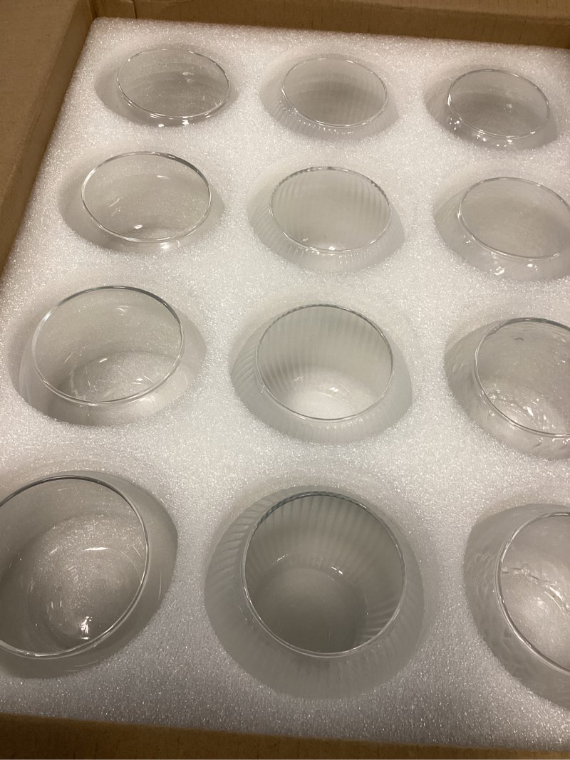 Condition photo showing New/Like New for 32 pack glass bubble vases, small clear bud vases (3 textures 2 sizes) round mini globe bubble bowl vases bulk for table centerpieces, candle holders, wedding event & home decor