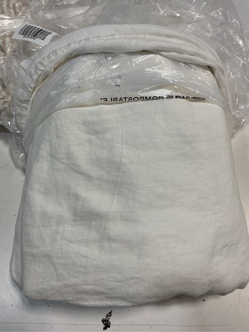 Condition photo showing As Is for quince european linen double flange duvet cover, king/cal king, white