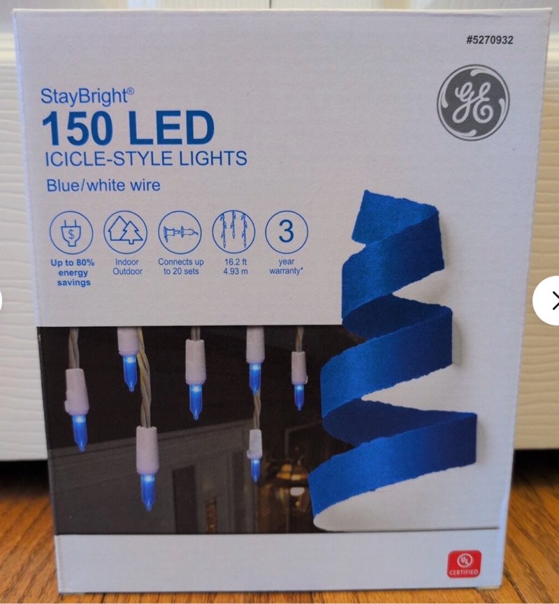 150 GE Blue StayBright LED Mini Icicle Style Lights - NEW - 5270932
