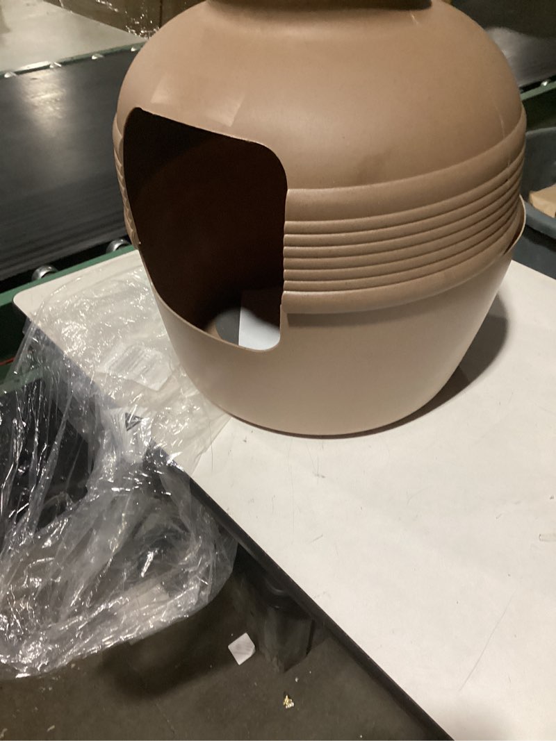 good pet stuff hidden cat litter box enclosure, decorative round planter, no plant, vented carbon charcoal filter for odor control, easy-to-clean, made in usa, casing, mocha brown