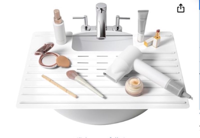 Maplefield Bathroom Sink Cover & Silicone Makeup Mat - White, 22 x 2 x 2 In - Heat Resistant to 400°F - Foldable Roll-Up Design with Raised Ridges - Space-Saving Countertop Mat