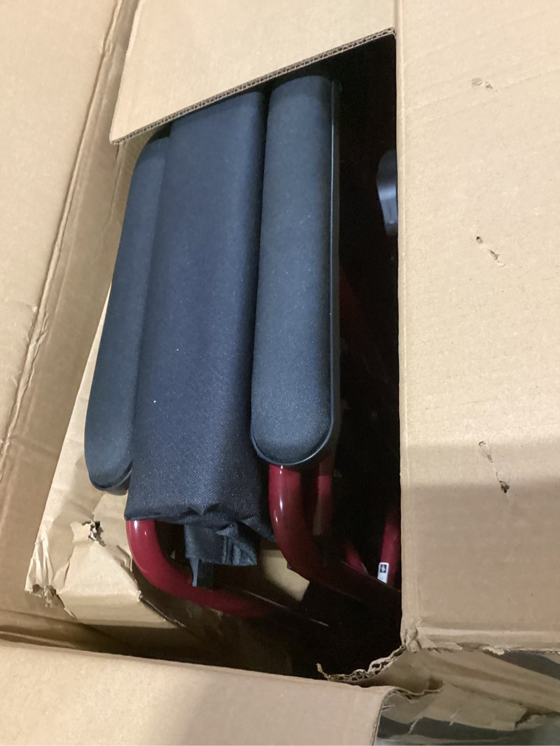 Condition photo showing Good Condition for medline lightweight foldable transport wheelchair with handbrakes and 12-inch wheels  red frame  black upholstery