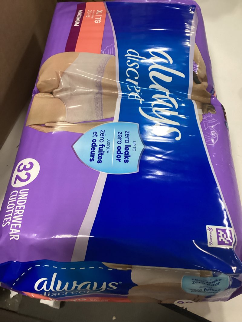 Condition photo showing New/Like New for Always Discreet Adult Incontinence Underwear for Women and Postpartum Underwear, Extra Large, Up to 100% Bladder Leak Protection, 32 Count X-Large 32