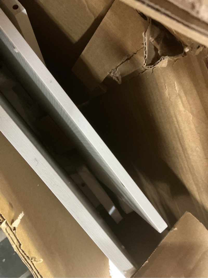 Condition photo showing As Is for White Kids Desk and Chair Set for 6-12 Year Old, Children Study Desk with Hutch and Storage Shelf, Student Writing Table with Fabric Drawer for Girls Boys