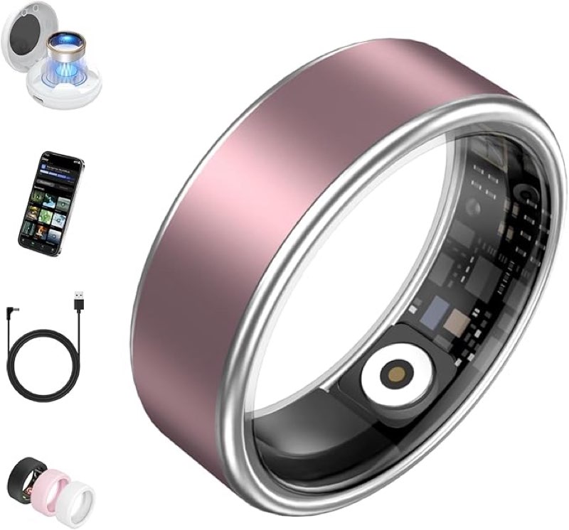 Oucscru Smart Ring for Women Men, Health Fitness Tracker, IP68 Waterproof, Long Lasting Batteries Sl