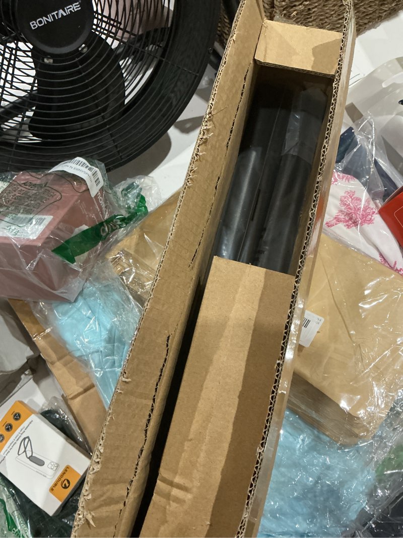Condition photo showing Good Condition for 2 pack industrial curtain rods for windows 66 to 120 inches, blackout wrap around curtain rod, for indoor and outdoor, 5/8 inch diameter, 65 to 120 inches, black 65-120 inch black