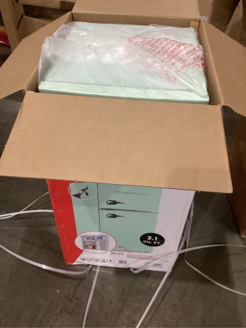 Condition photo showing New/Like New for frigidaire efr840 retro mini fridge with freezer & side bottle opener - small 2 door refrigerator for office bar or college dorm room - 3.2 cu ft, mint