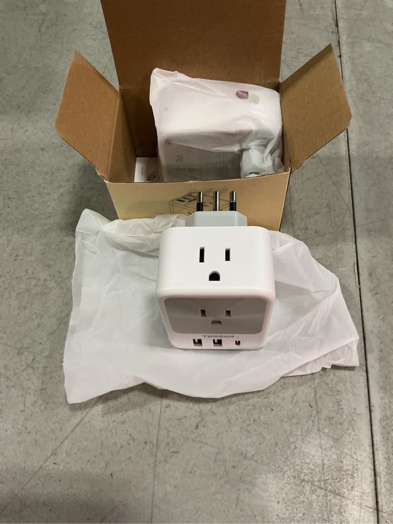 Condition photo showing New/Like New for italy travel plug adapter 2 packs, tessan italy power adapter with 4 outlets 3 usb ports (1 usb c), type l plug adaptor italian for us to chile ethiopia libya syria tunisia uruguay