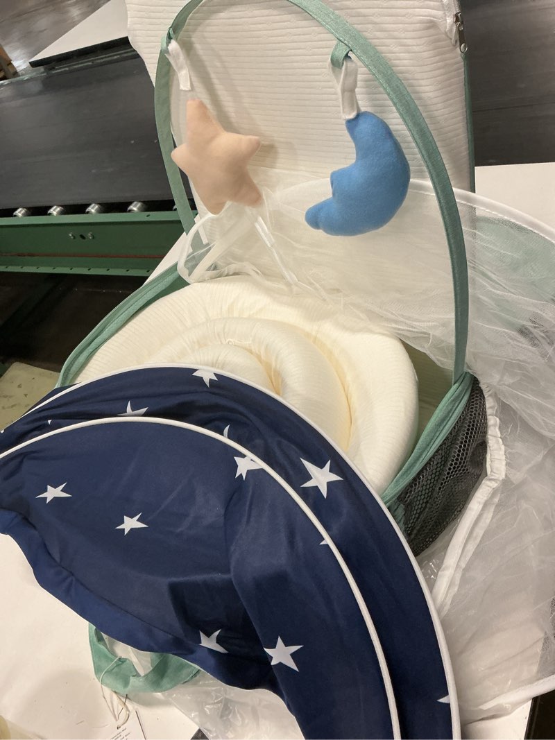 Condition photo showing Good Condition for portable newborn nest lounger with canopy & mosquito net-lightweight foldable newborn play support & pad and washable cover, indoor-outdoor use(blue)