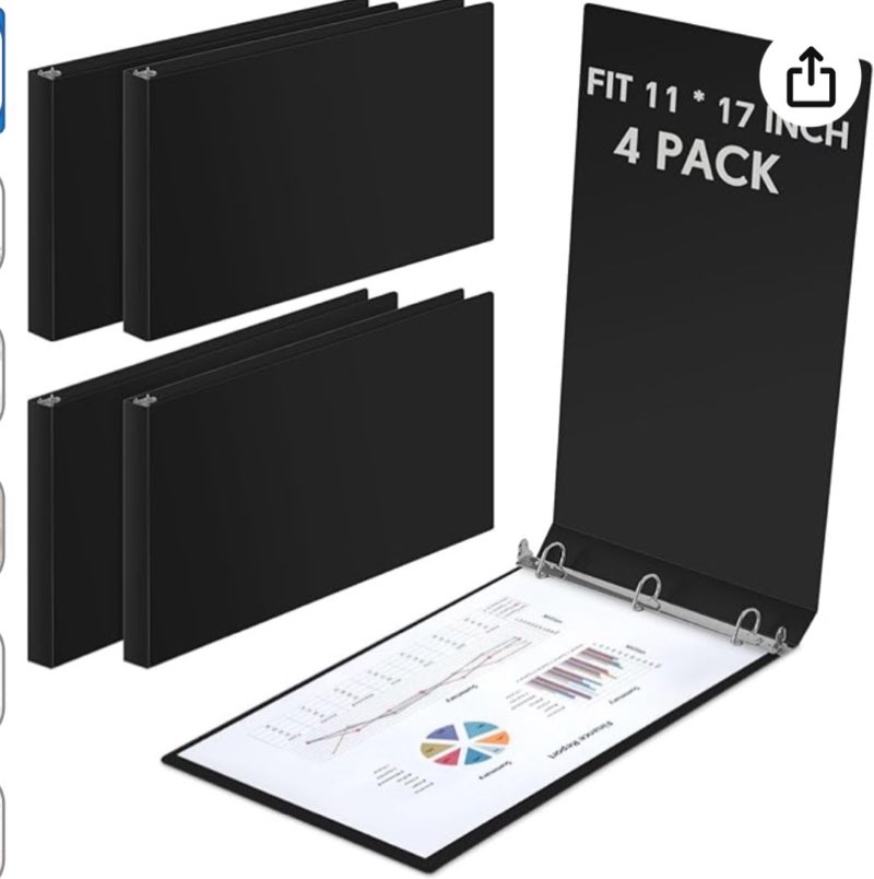 4 pcs 11 x 17 inch 3 ring binders 2 inch rings heavy duty view plastic flexible d ring binders economy holds 11\" x 17\" paper for artwork blueprints, office, home, work places(black)