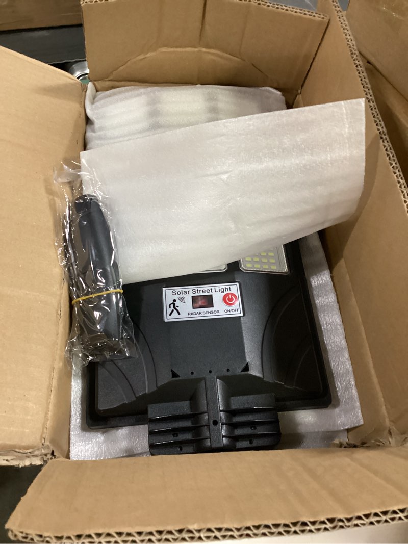 Condition photo showing Good Condition for Solar Lights Outdoor for Outside, IP66 Waterproof Solar Street Lights Outdoor with Motion Sensor & Dusk to Dawn, 6500K Security Flood Light for Yard Garden with Remote Control - 4PACK White 4PCS