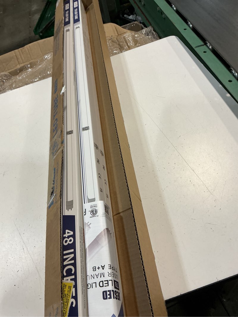 Condition photo showing As Is for jesled 4ft led t8 type a+b tube lights, 24w(65w equivalent), 3200lm, 6000k, single or double end powered, plug and play or ballast bypass, 4 foot t10 t12 fluorescent bulbs replacement, clear(4-pack) 4 pack 6000k (bright white)