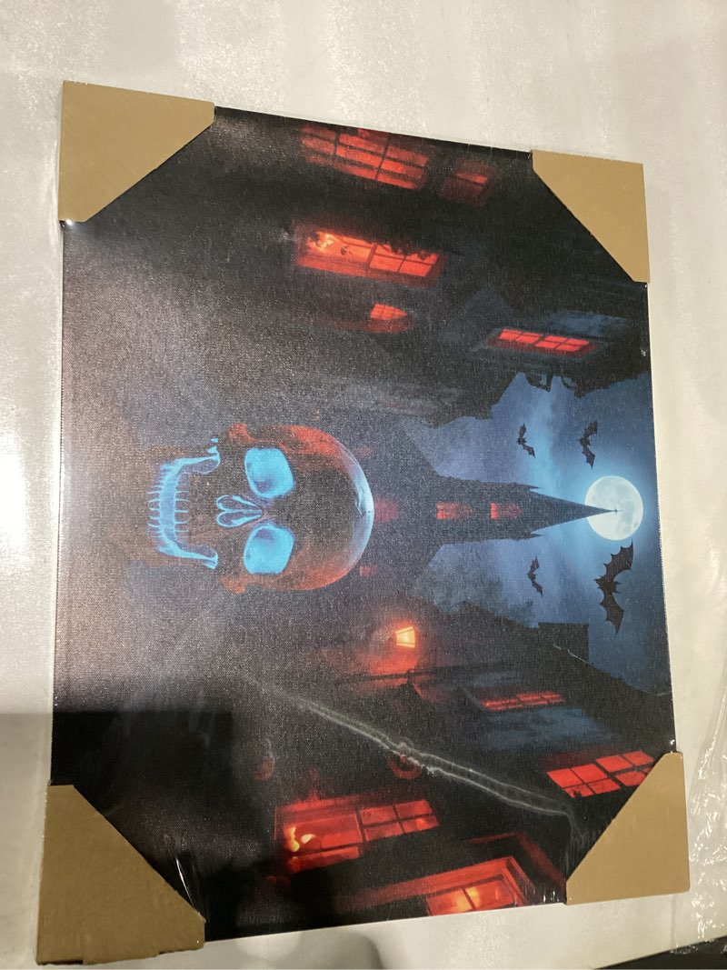 VIYYIEA Halloween Wall Art with LED, Hanging Lighted Canvas Picture Prints, Battery Operated Light Up Wall Decor, Halloween canvas skull  for Home Living Room - 20L x 16W Halloween 20\"L x 16\"W