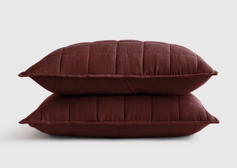 quince european linen box quilted sham 1 piece in burgundy 