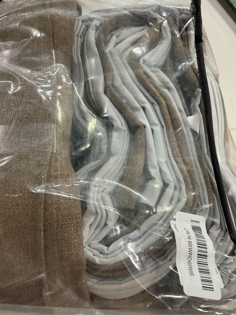 Condition photo showing New/Like New for latte dual layer blackout 102 inch length curtains 2 panels pinch pleated for sliding glass door luxury pinch pleated flax linen ceiling track curtain thermal room darkening light brown window drapes latte 40"w x 102"l (pack of 2)