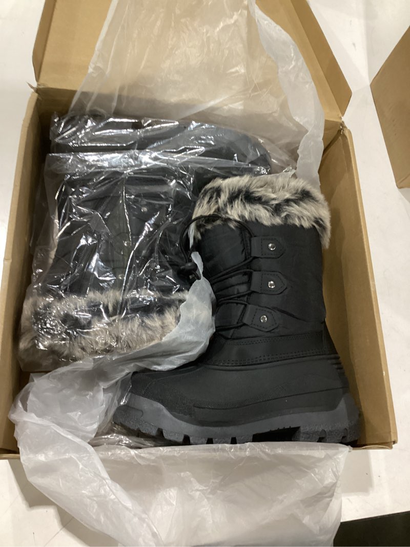 CyKie Girls Winter Snow Boots for Kids Boys Girls Insulated Waterproof Outdoor Shoes Black Big Kid U