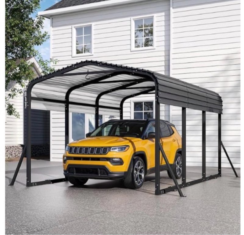 (incomplete)jocoevol heavy duty metal carport canopy, 10x15 ft outdoor car port with waterpoorf metal roof& side support rods, multi-use shelter outdoor garage for car, boats and truck