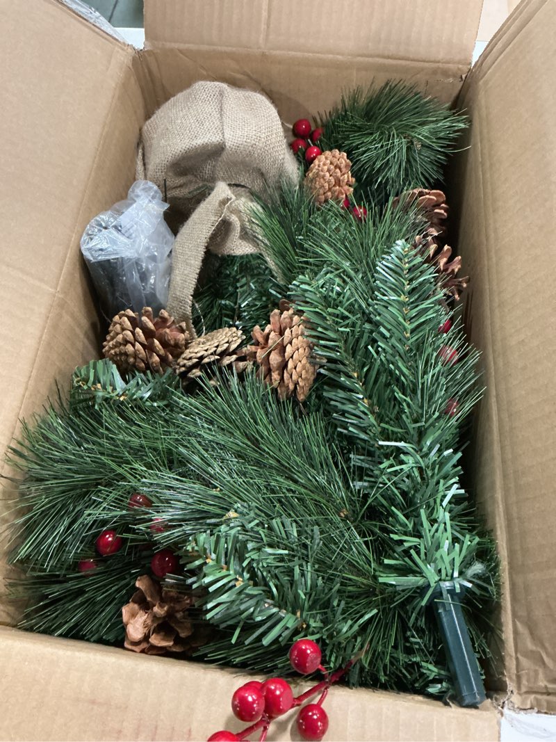 Condition photo showing Good Condition for 3 Ft Small Christmas Tree Remote Control Artificial Tabletop Christmas Tree 50 Warm White&Colored Lights Battery Operated 12 Modes Timer Pinecones Red Berries Burlap Base Xmas Christmas Decorations 1 Pack 3 Ft with Warm White&Colored Lights