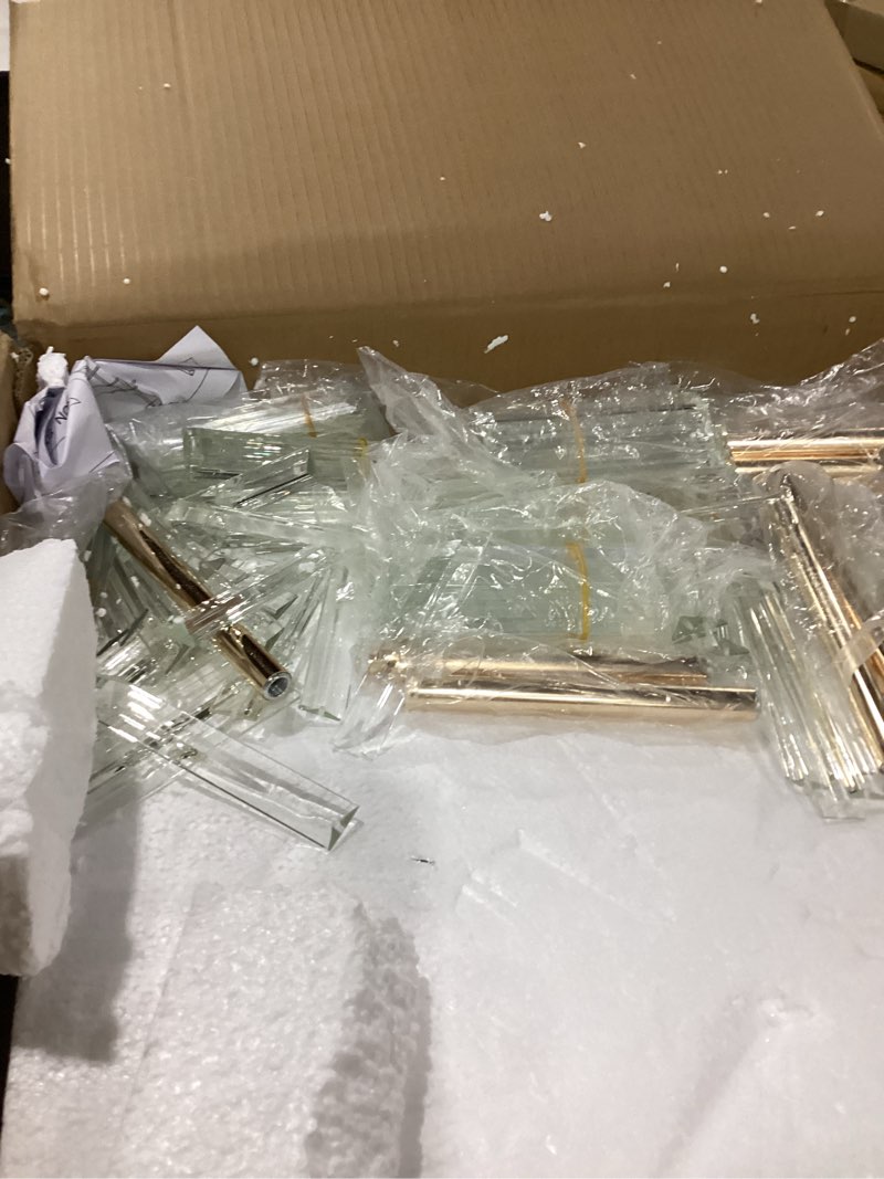 Condition photo showing As Is for unknown condition gold crystal vases for centerpieces, 47.2in metal pedestal stands for table chandelier centerpiece wedding, 5 tier round flower stand for wedding reception birthday party events home decor