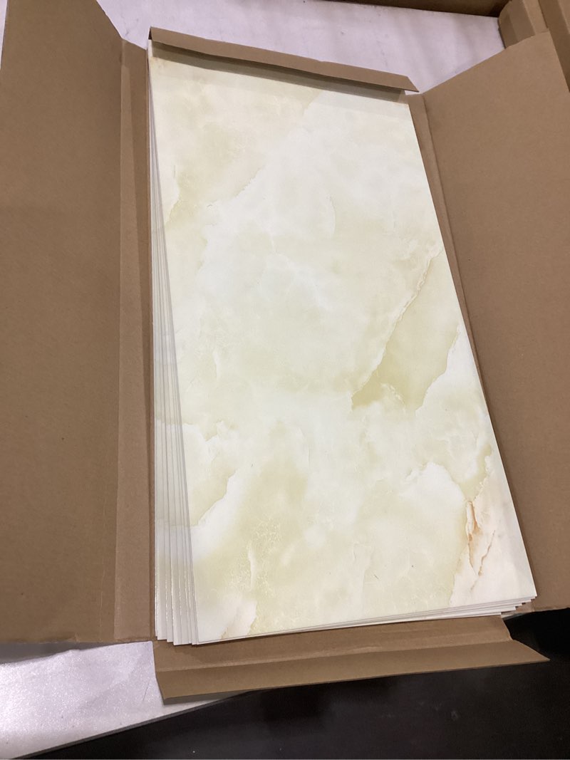 Condition photo showing New/Like New for peel and stick backsplash marble tiles for kitchen bathroom, 10 pieces 23.6" x 11.8" pvc waterproof wall backsplash tiles, bathroom wall marble tile stickers (beige slate)