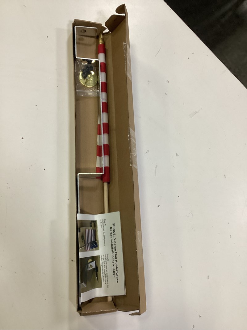 Condition photo showing New/Like New for flag staff spike holder, grave marker, cemetery memorial stand for burial flag display american stick flag holder for planters, yard displays,headstone, memorial day decoration and military tributes