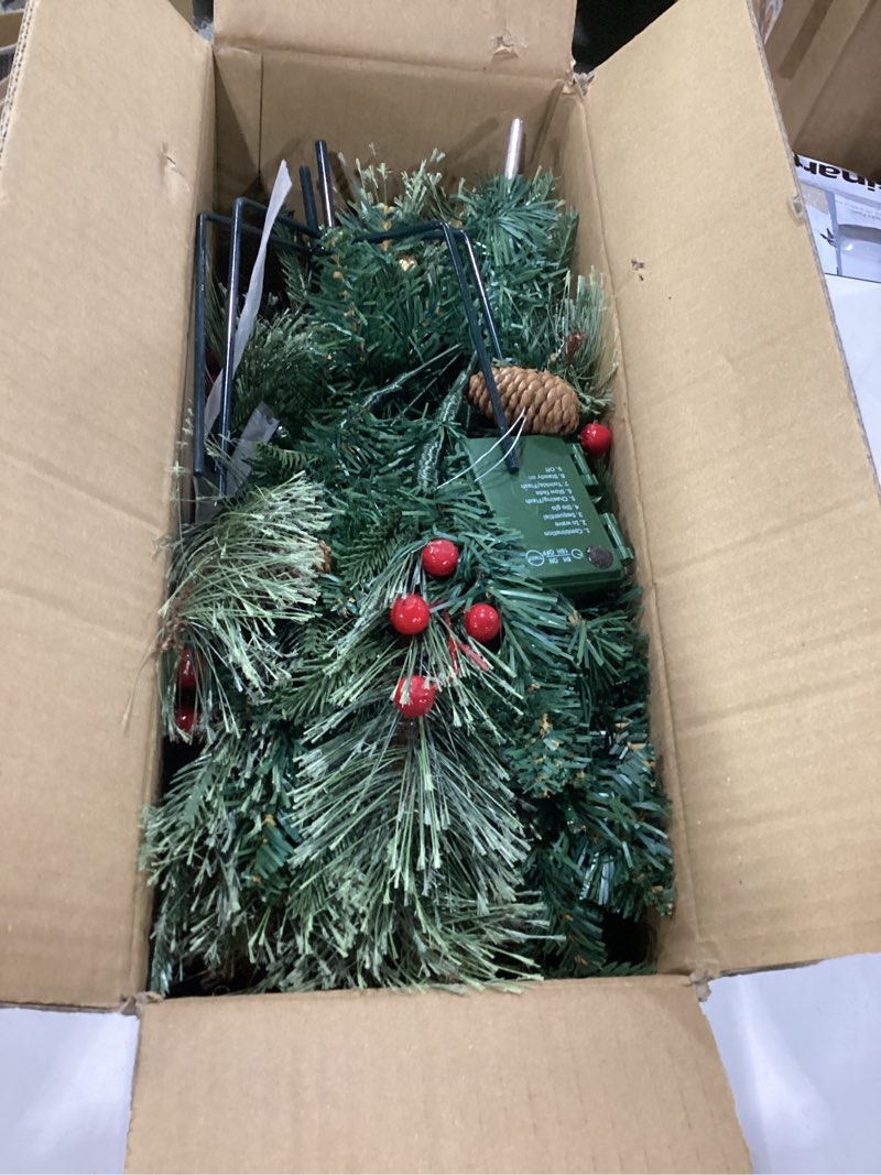Condition photo showing Good Condition for 2 pack pre-lit artificial christmas tree urn filler, battery operated lighted xmas tree with pinecones & berries, holiday planter filler outdoor waterproof decor for porch, garden, yard