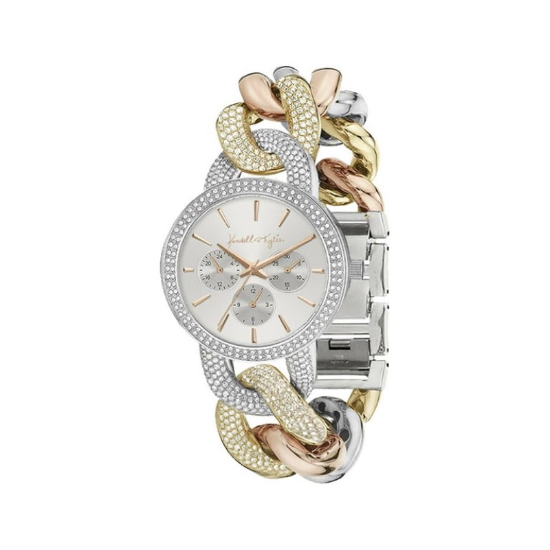 Kendall + Kylie Large Open-Link Tri-Toned Metal Mock-Chronograph Analog Watch