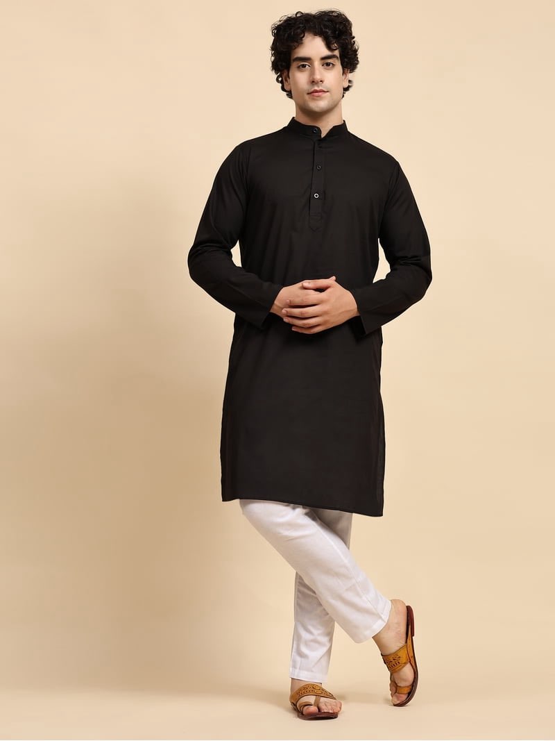skavij kurta pajama set for men cotton 2 piece top bottom traditional indian dress black l