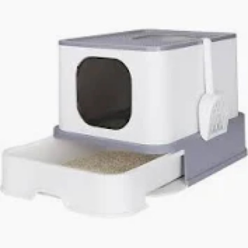 RIZZARI Large Foldable Cat Litter Box,Top Entry Cat Litter Box with Lid,Anti-Splshing Cat Kitty Litter Pan Easy Cleaning and Scoop (Upgrade,White)