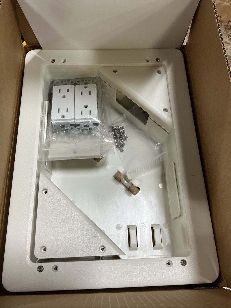 Condition photo showing Good Condition for in-wall tv box with flange for home theater installation, 11.9" x 8.4" cord hider for wall mounted tv, with 2 outlets, cable bracket, lv cable & 1-1/2" ent entrance, ideal for new or retrofit job white 1 pack
