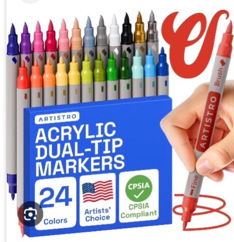 Artistro acrylic dual-tip markers 24 colors brush tip fine tip (missing 2 markers)