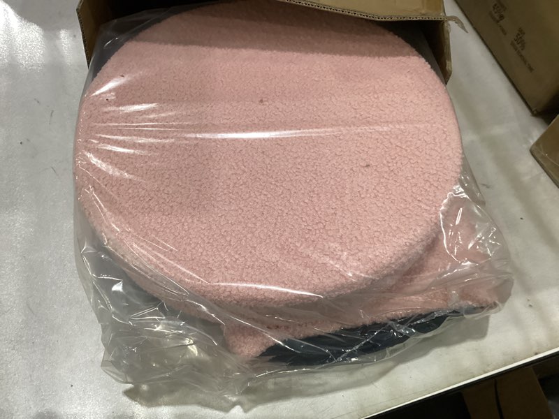 Condition photo showing New/Like New for Round Storage Ottoman, Foldable Vanity Stool with Soft Padded, Boucle Foot Stool for Dorm Room, Living Room and Bedroom, Pink