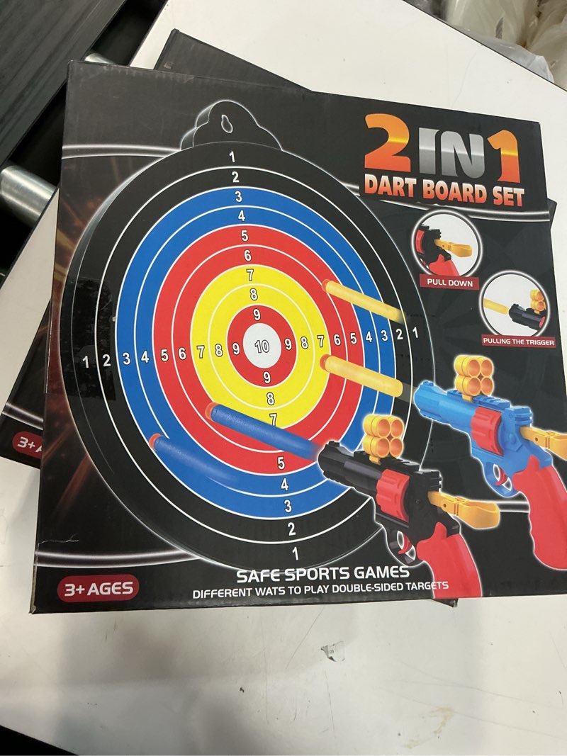 Condition photo showing New/Like New for moopok magnetic dart board for kids-12magnetic dart/sticky balls or 2 toy gun+40 foam dart.indoor/outdoor kids games and party games,christmas birthday gifts toys for 3-12 year old boys 14in-2in1 board+2toy gun+40foam dart+12 magnetic dart