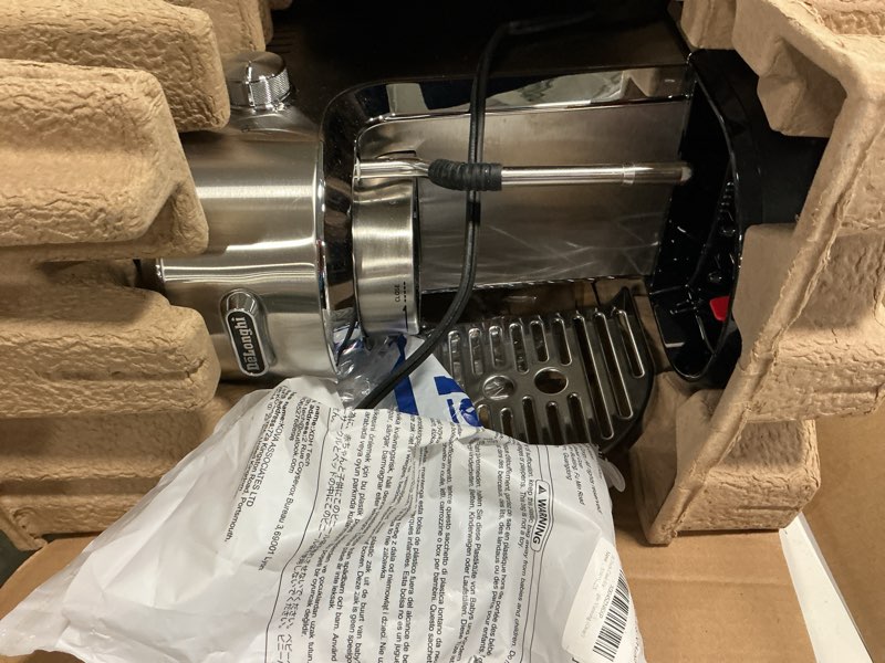 Condition photo showing As Is for De’Longhi Dedica Espresso Machine with Manual Milk Frother, 15-Bar Pump & Adjustable Tray - Home Barista Coffee Maker for Espresso, Latte, Cappuccino & Iced Coffee - Italian Stainless Steel Design
