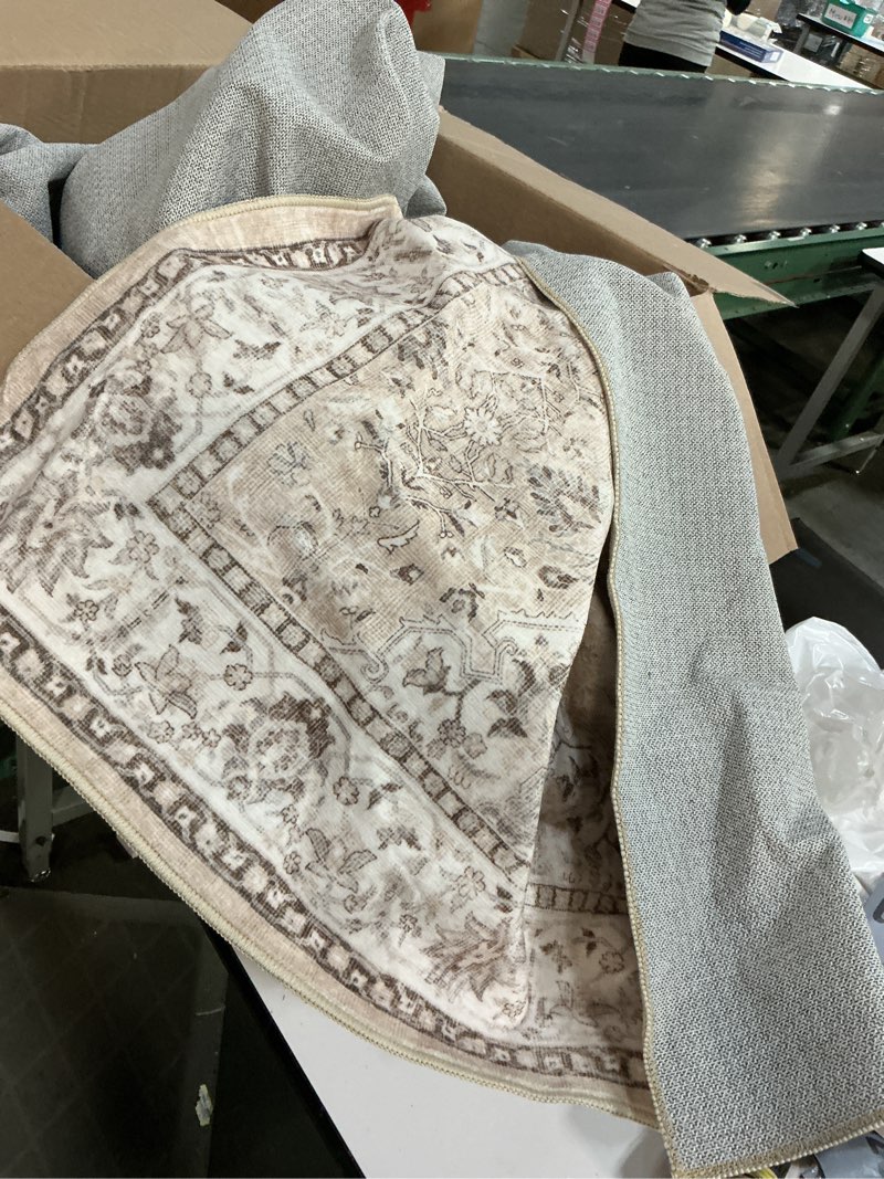 Condition photo showing Good Condition for beige area rug 8x10 washable vintage carpet for living room bedroom large soft retro low pile thin indoor rug non slip oriental medallion floor cover for dining room office 8' x 10' (rectangular) beige