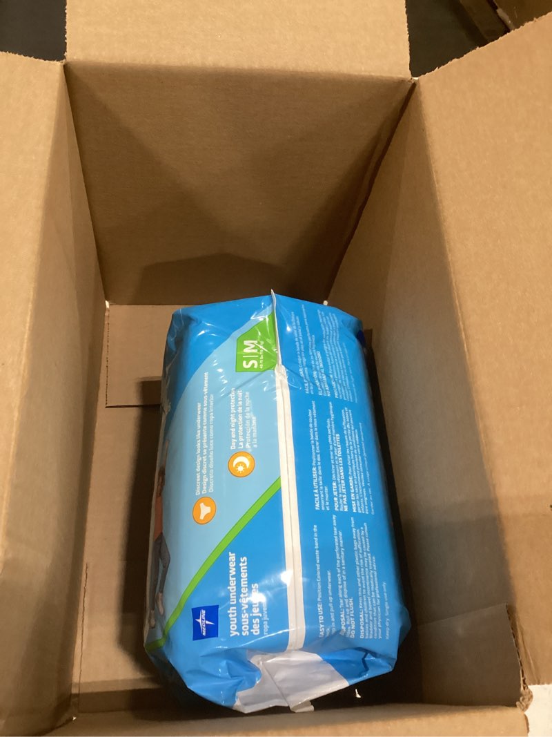 Condition photo showing New/Like New for medline youth disposable protective underwear, s/m size for 40-70 lbs, leakproof & absorbent, comfortable with odor control, easy to wear, 60 count (4 packs of 15) small/medium