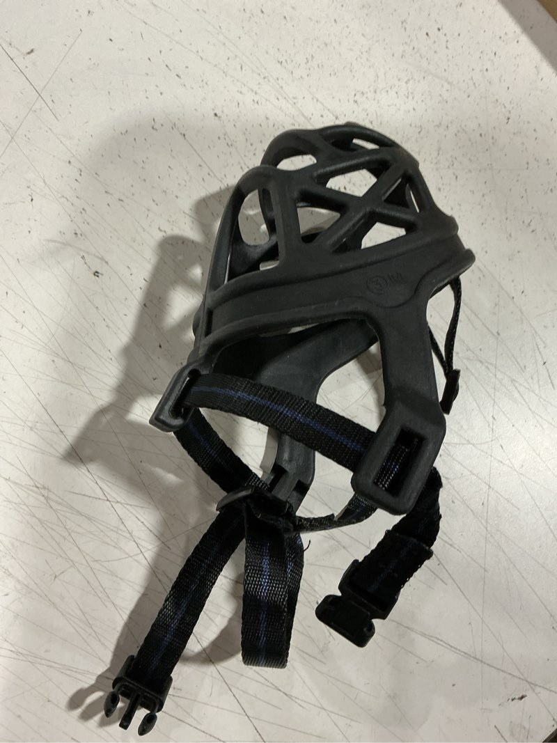 Condition photo showing As Is for barkless dog muzzle, basket muzzle for biting, chewing and scavenging, humane cage mouth cover, perfect for grooming and training medium aggressive reactive dogs (m, black) black medium