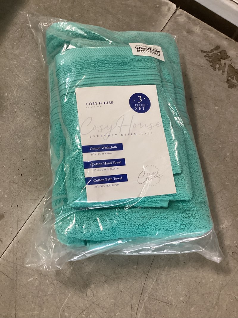 Cosy House Collection 3-Piece Essential Cotton Bath Towel Set - Ultra Soft, Absorbent & Quick Drying - Luxury 100% Cotton Plush Towel - for Bathroom, Shower & Kitchen (Turquoise)