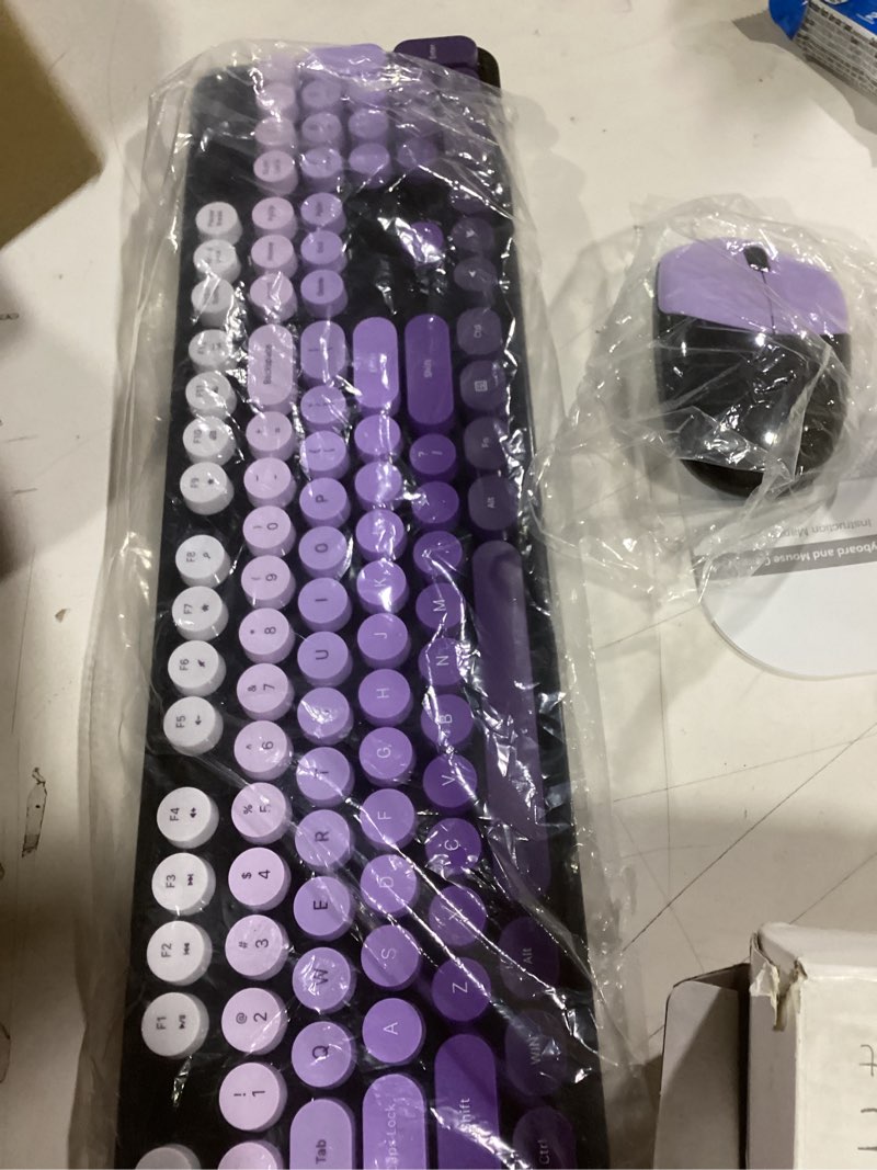 Condition photo showing Good Condition for MOFII Wireless Keyboard and Mouse Combo, 2.4GHz Retro Typewriter Keyboard Full Size, Cute Wireless Mice, USB Dongle Plug and Play, for Laptop, PC, Desktop, Windows (Black Purple Gradient Color)