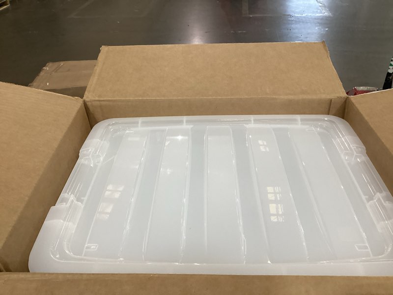 Condition photo showing Good Condition for iris usa 32 qt plastic storage box with lid and latches - 6 pack - bpa-free, see-through organizing solution, durable nestable stackable containers, secure pull handle - clear clear 32 qt 6 pack