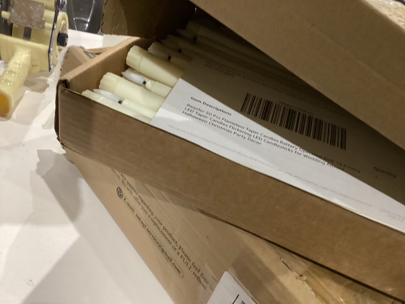 Condition photo showing Good Condition for Baquler 50 Pcs Flameless Taper Candles Battery Operated Bulk 12.4 Ivory LED Taper Candles Flickering LED Candlesticks for Wedding Advent Halloween Christmas Party Decor