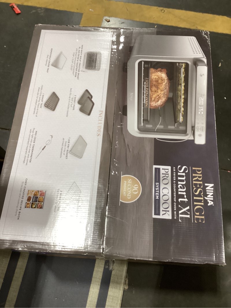 Condition photo showing Good Condition for Ninja Prestige Smart XL with Pro Cook System 10-in-1 Air Fry Digital Countertop Convection Toaster Oven with Air Fry, Air Roast, Broil & Bake, Pro Cook Thermometer, 1800 Watts, Stainless Steel, DT551