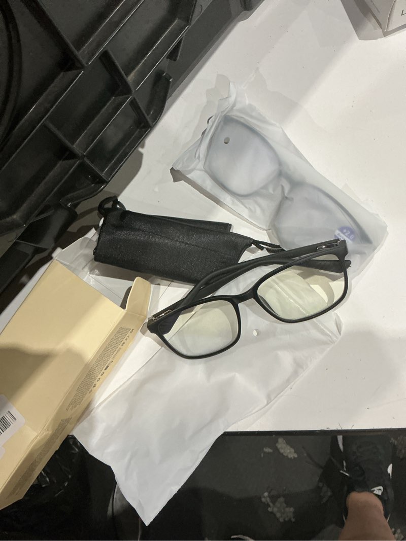 Condition photo showing Good Condition for novivon active?fit reading glasses for men - blue light & uv protective readers with bonus case & cloth black + black with grey arms 2.0 x