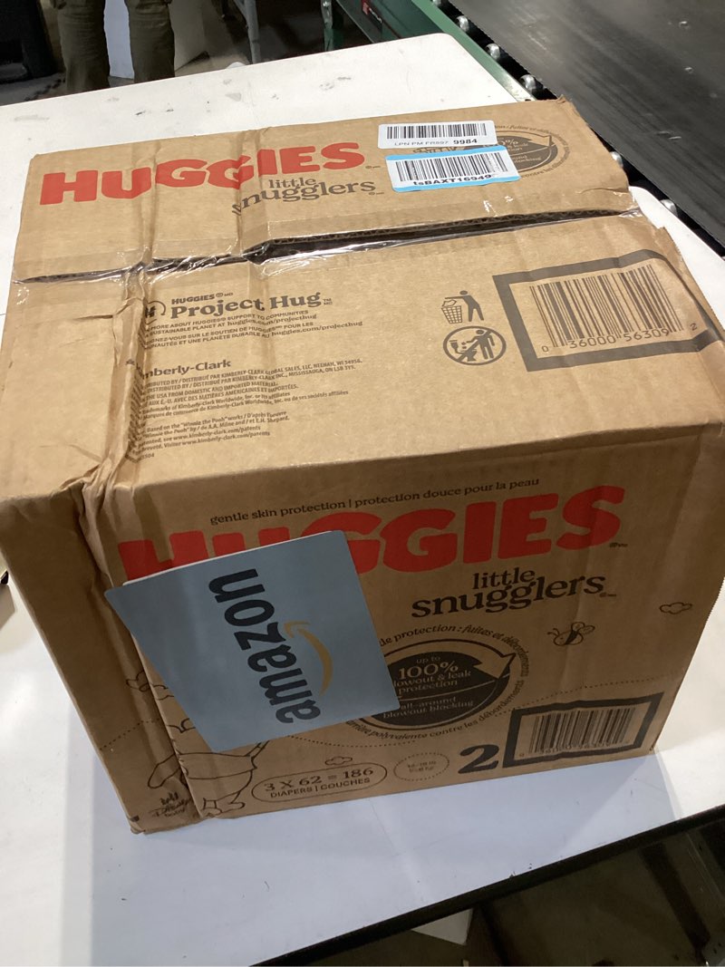 Condition photo showing New/Like New for Huggies Size 2 Diapers, Little Snugglers Baby Diapers, Size 2 (12-18 lbs), 186 Count (3 Packs of 62), Packaging May Vary