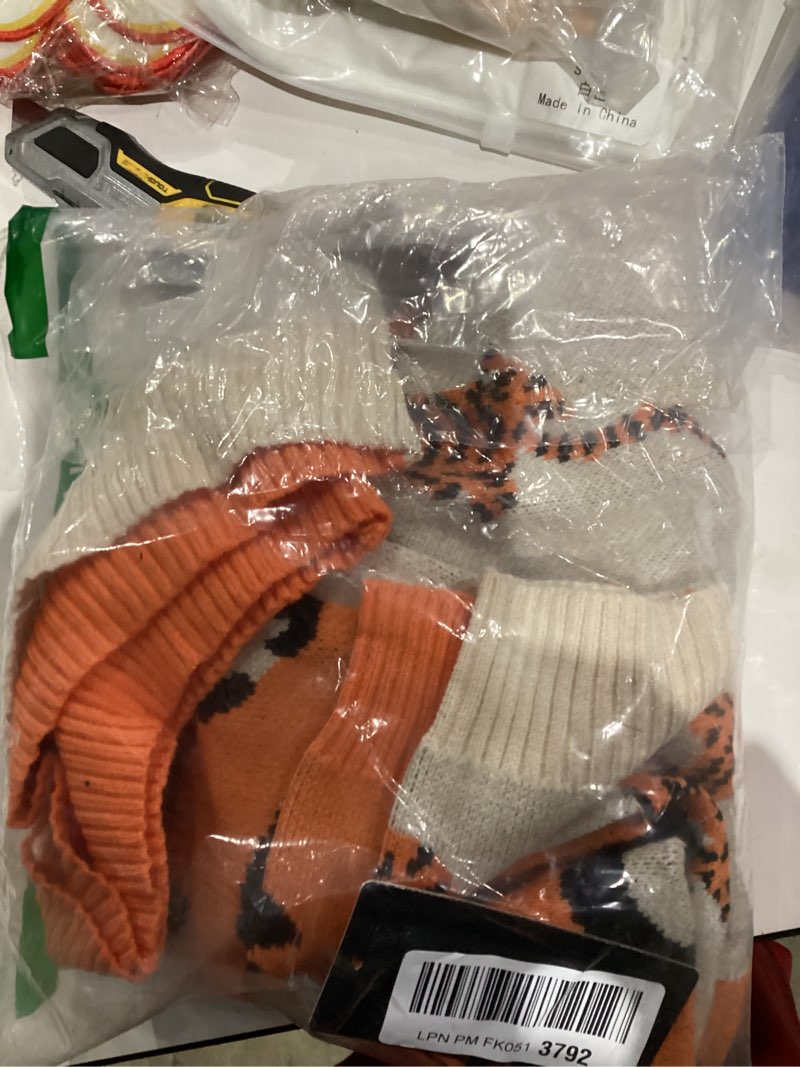 Condition photo showing New/Like New for DERAX Leopard Tiger Print Cardigan Sweaters V Neck Long Sleeve Color Block Button Down Jacket Orange Tiger with Pocket S